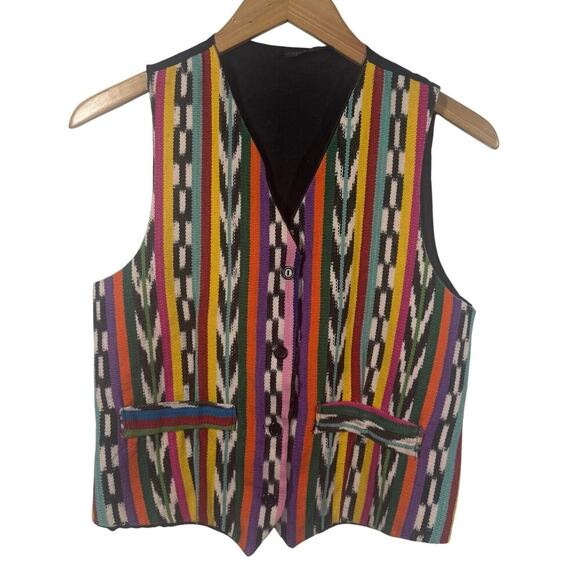 XESSORIUM Vest Size M/L Rainbow Aztec Cotton Hand Made Button Up Festival Boho - Picture 1 of 8